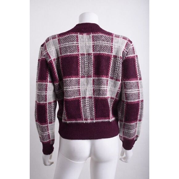 Mother Womens Slim Low Plaid Cardigan Sweater Sz M Purple Cropped Alpaca NWT - Picture 5 of 6